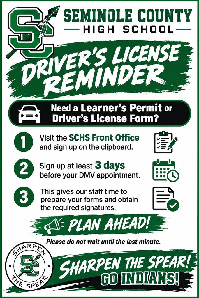 SCHS Learner's Permit and Driver's License Reminder