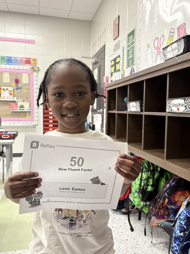 Great job to Easton Land for reaching 50 new fluent facts!!