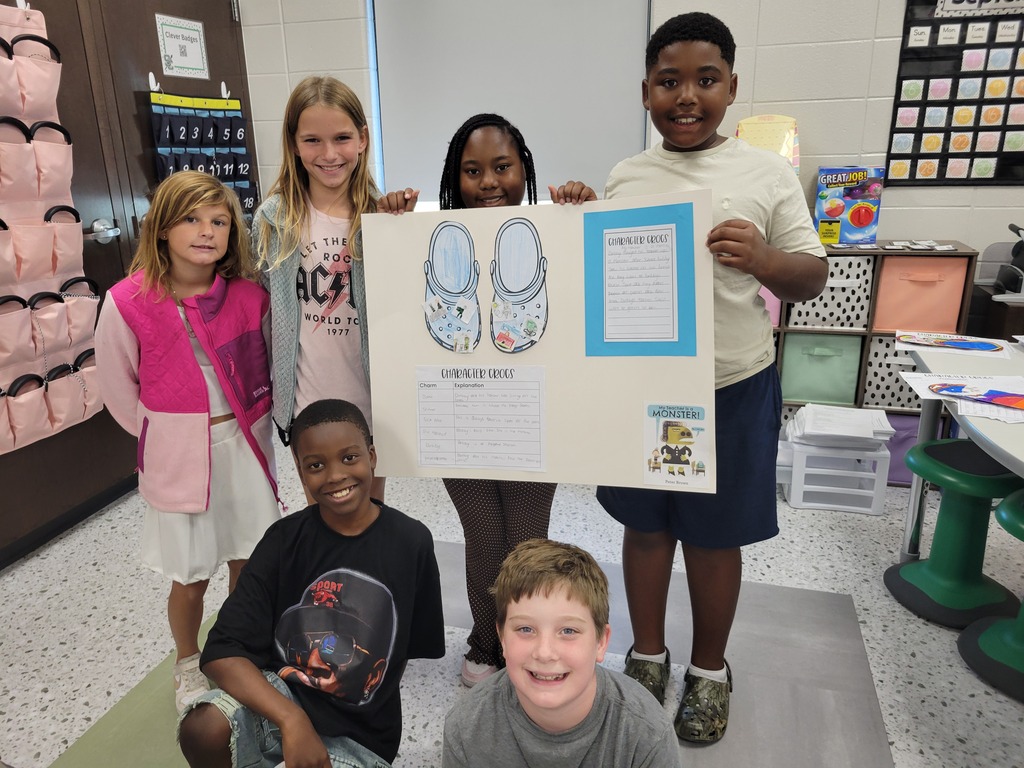 Ms. Hodges' 4th grade ELA classes have been learning about characters over the past few weeks. The students worked in groups to complete a cumulative project, "Croc Characters." Each group chose a book, read it together, focused on the main character of the book, and the interactions of the character. They worked together to write a summary of the book. Then the students drew pictures for "croc charms." The charms represented the character. They all did an amazing job on their projects!!