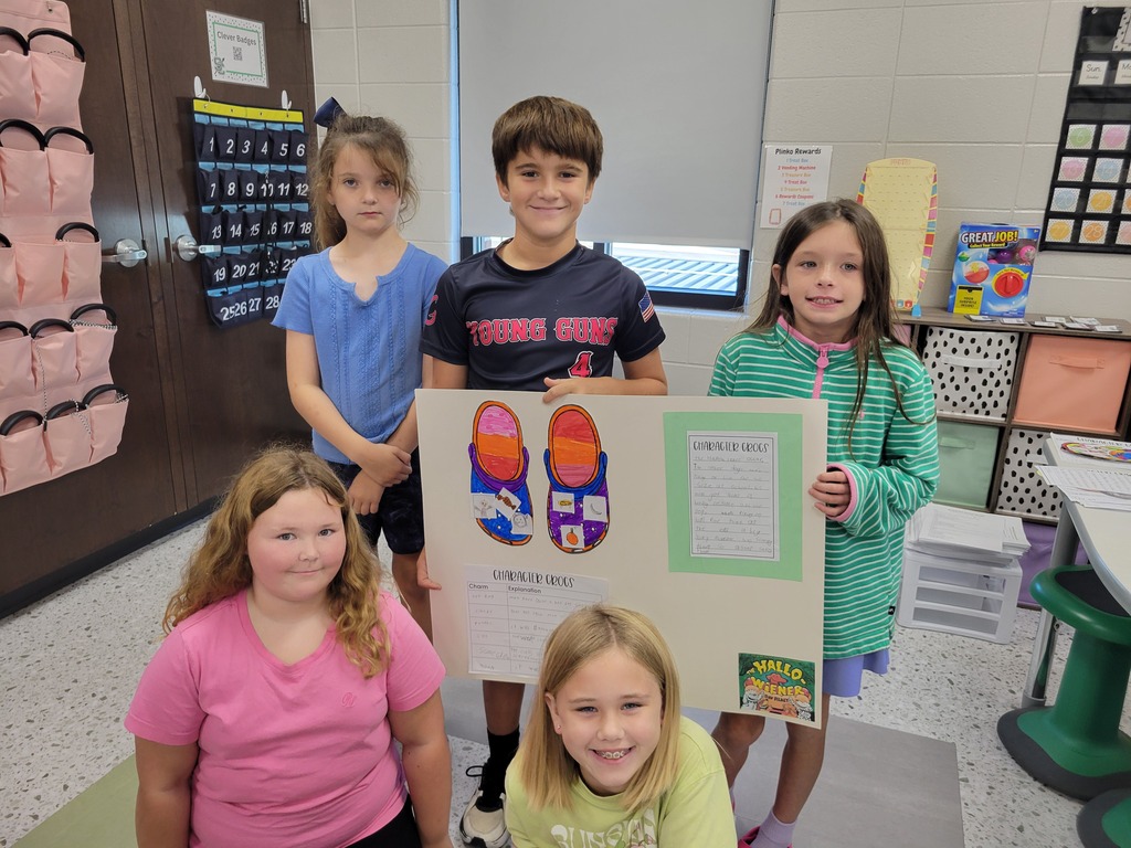 Ms. Hodges' 4th grade ELA classes have been learning about characters over the past few weeks. The students worked in groups to complete a cumulative project, "Croc Characters." Each group chose a book, read it together, focused on the main character of the book, and the interactions of the character. They worked together to write a summary of the book. Then the students drew pictures for "croc charms." The charms represented the character. They all did an amazing job on their projects!!