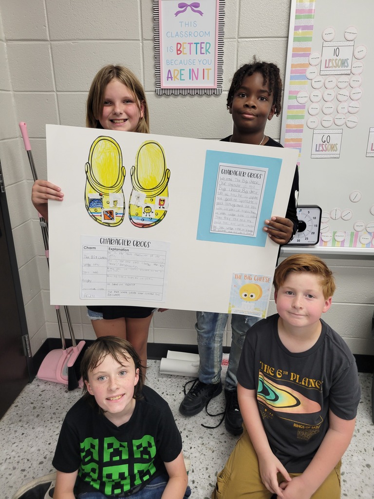 Ms. Hodges' 4th grade ELA classes have been learning about characters over the past few weeks. The students worked in groups to complete a cumulative project, "Croc Characters." Each group chose a book, read it together, focused on the main character of the book, and the interactions of the character. They worked together to write a summary of the book. Then the students drew pictures for "croc charms." The charms represented the character. They all did an amazing job on their projects!!