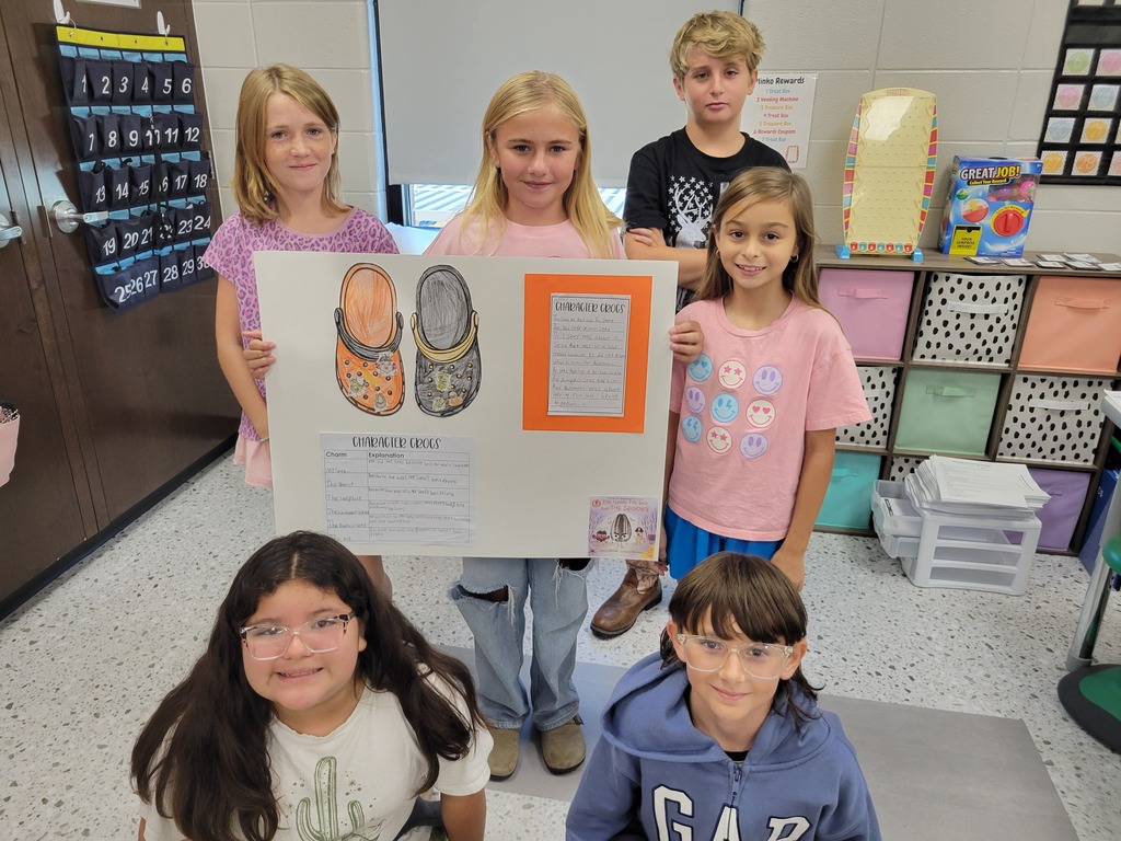 Ms. Hodges' 4th grade ELA classes have been learning about characters over the past few weeks. The students worked in groups to complete a cumulative project, "Croc Characters." Each group chose a book, read it together, focused on the main character of the book, and the interactions of the character. They worked together to write a summary of the book. Then the students drew pictures for "croc charms." The charms represented the character. They all did an amazing job on their projects!!