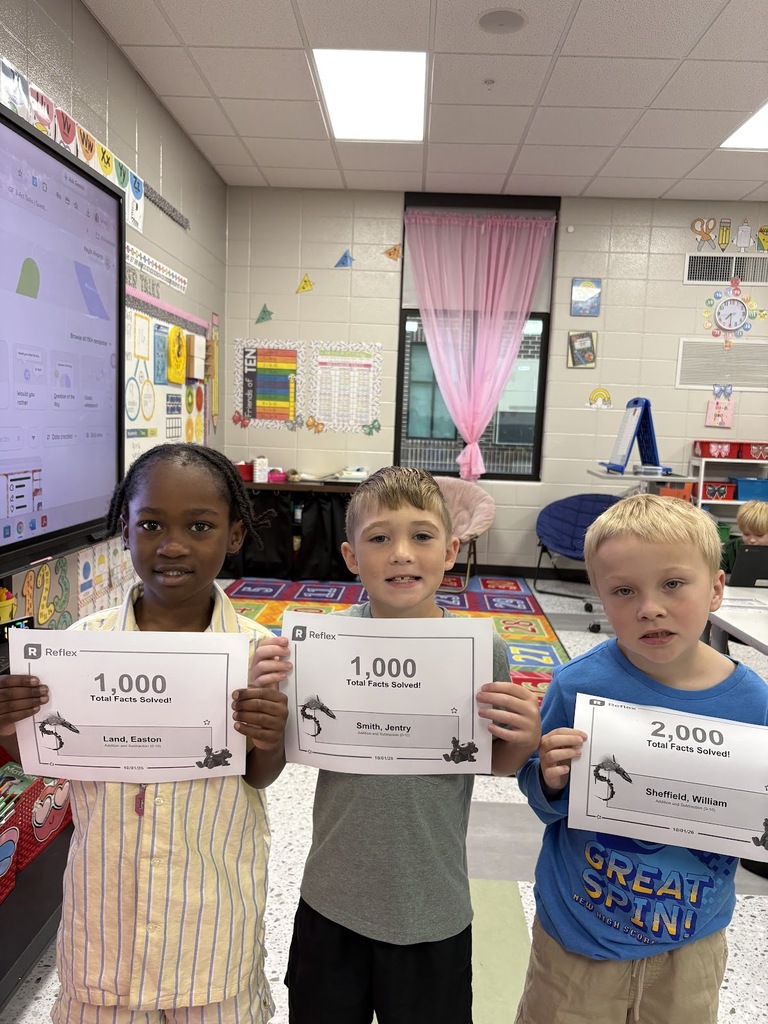 These students have solved 1,000 facts on reflex! Way to go guys! Easton Land, Jentry Smith,and William Sheffield