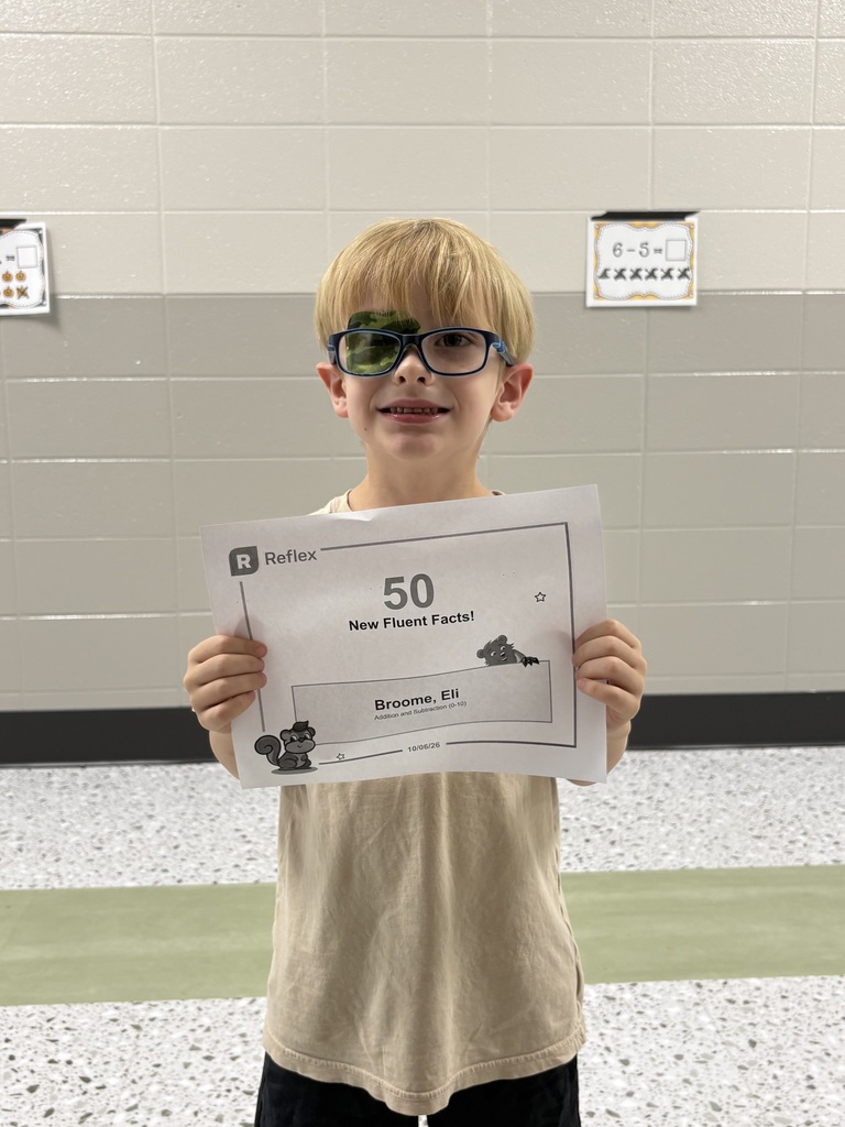 Great job Eli for gaining 50 new fluent facts on reflex!! So proud of you!