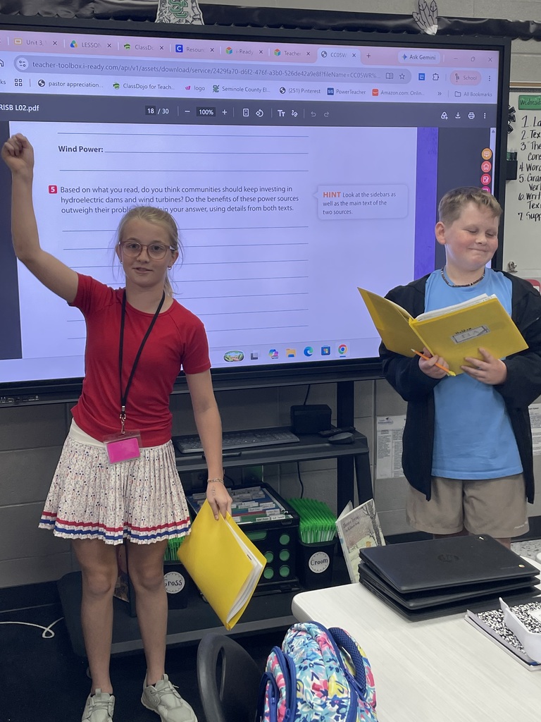 "⚡️ Expository Writing in Mrs. Croom’s ELA Class! 🌬️💨  After reading two informational texts as part of our expository writing unit, Mrs. Croom’s ELA students engaged in a lively debate about the use of hydroelectric plants and wind turbines as sources of energy.  Students responded to a writing prompt asking whether communities should continue to fund each of these energy sources. They had to take a position, defend their reasoning, and support their ideas with evidence from both texts.  Students also had to consider both sides of the issue by explaining whether the benefits outweigh the problems associated with each energy source.  We are working hard to become stronger writers by learning to use evidence, explain our thinking, and support our claims! 📝📚💚"