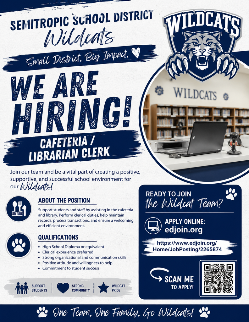 Hiring Cafeteria Worker/ Library Clerk