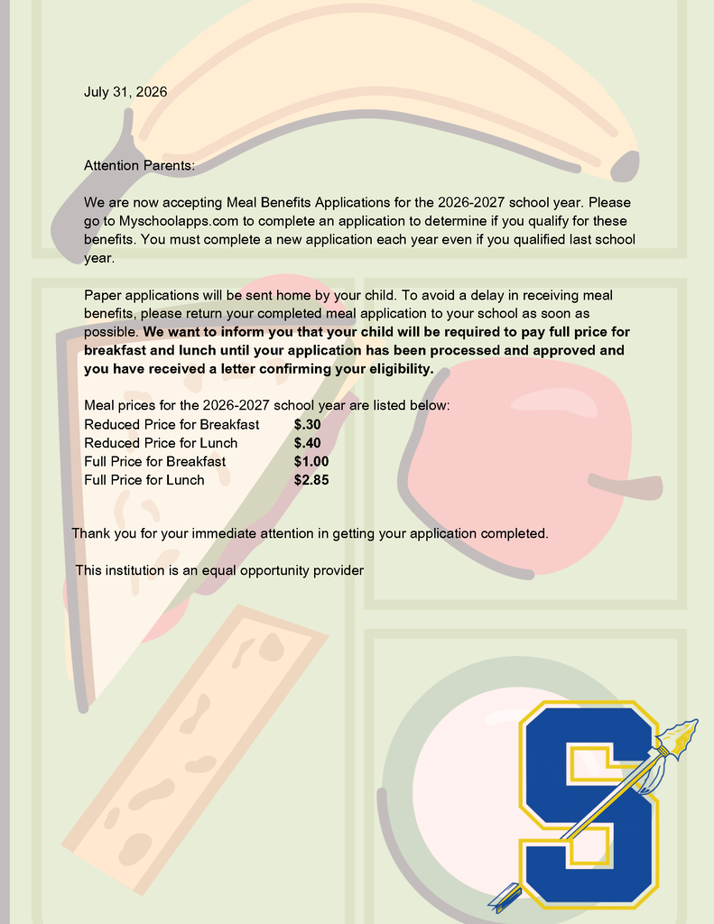 Meal Benefits Applications for the 2026-2027 school year.