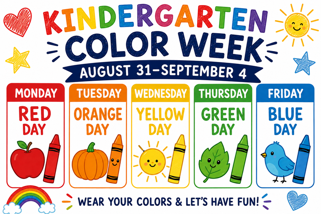 SES Kindergarten Color Week-August 31-September 4, 2026