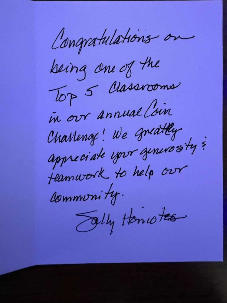 thank you note from United Way