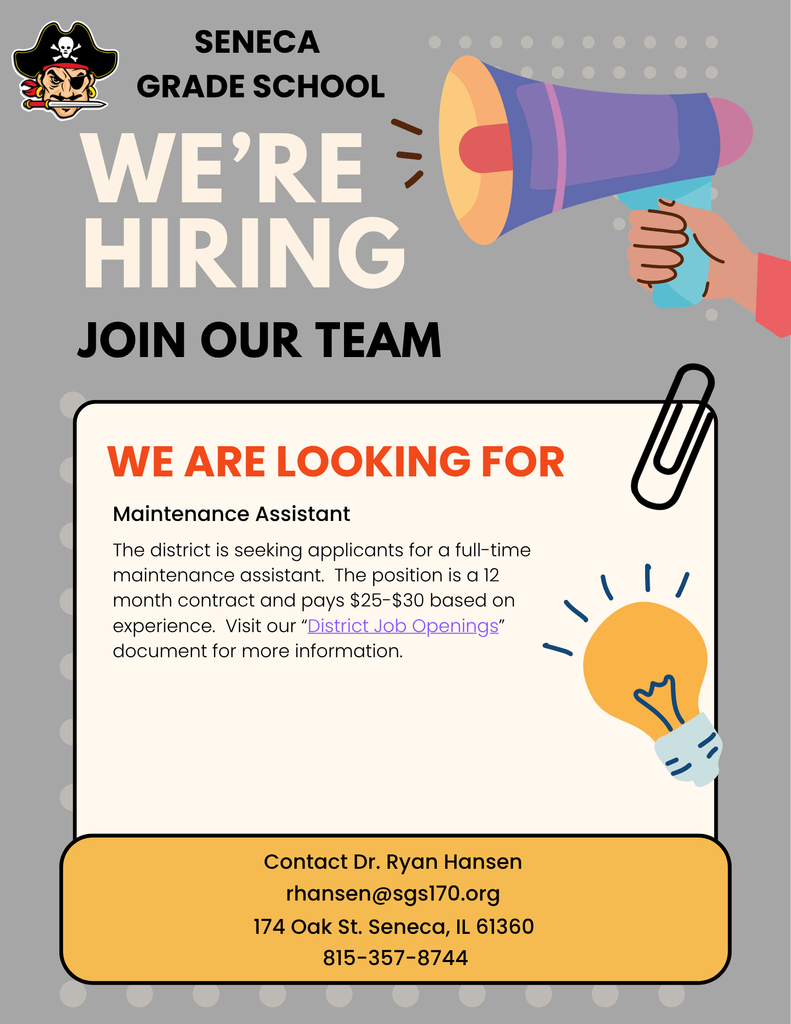 District Openings.  Looking for a maintenance assistant.