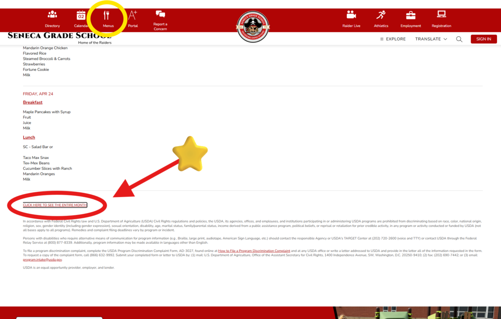 Monthly Menu Link Location