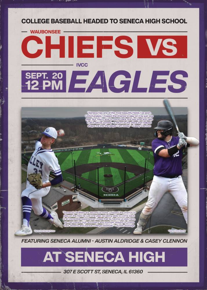 On Saturday, September 20th at 12:00 PM, the Waubonsee Chiefs and the IVCC Eagles will square off on the turf in the first-ever college baseball games at SHS.