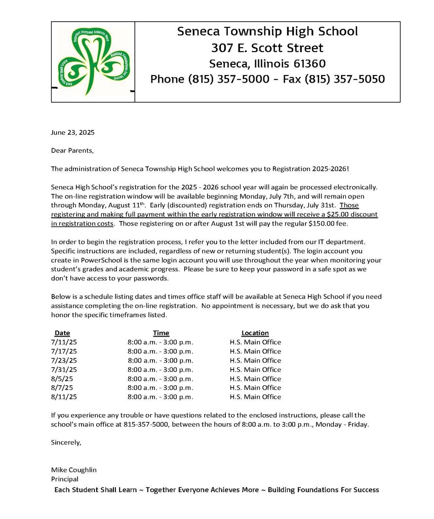 Early Registration information