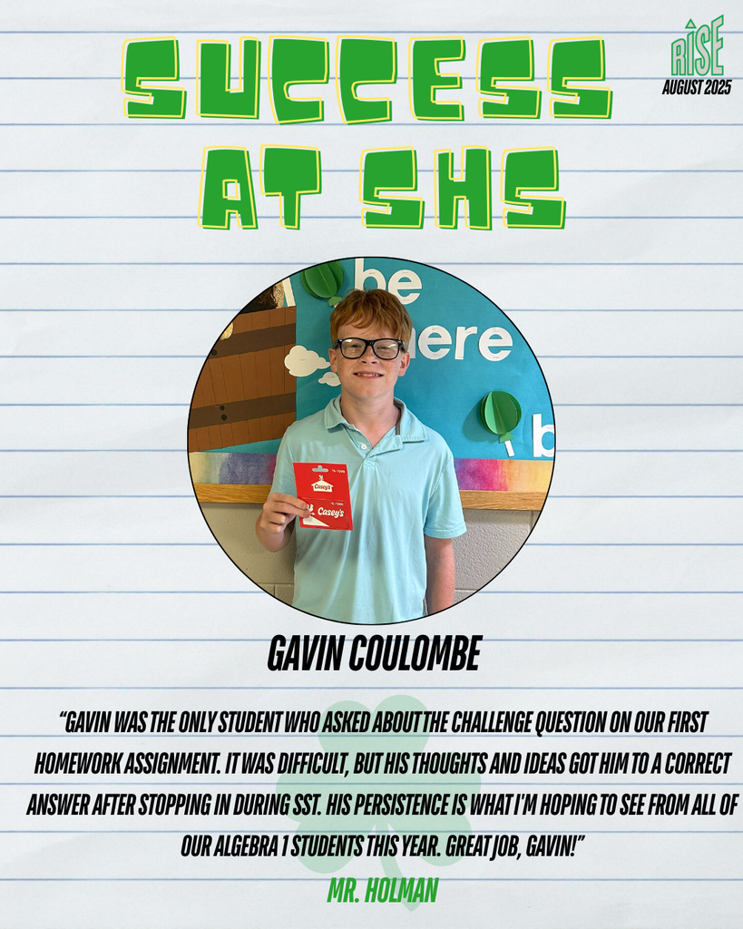Gavin Coulombe was named the first Success at SHS winner of the semester.