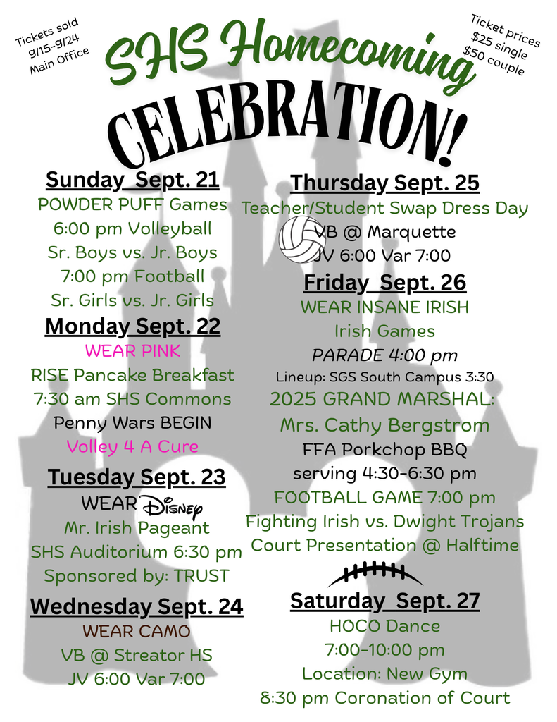 The 2025 SHS Homecoming Dance will be held on Saturday, September 27th.