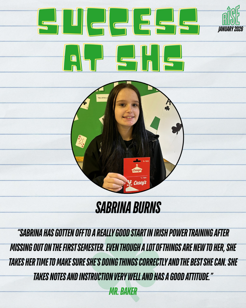 Freshman Sabrina Burns was named last week's Success at SHS winner.