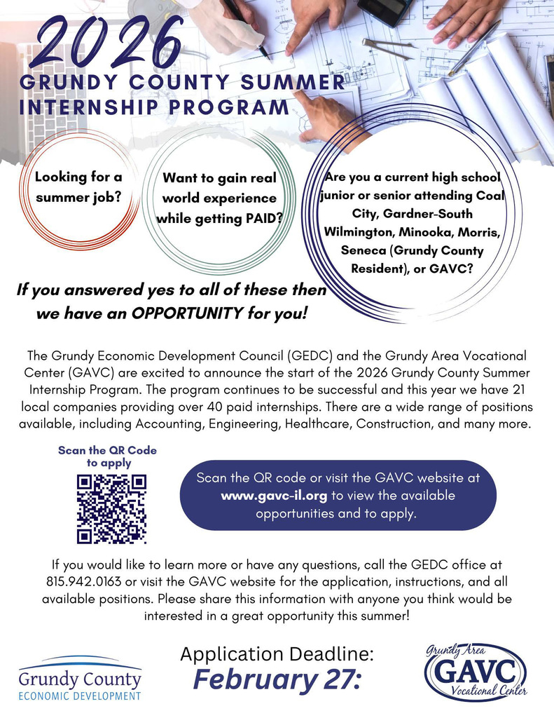 Juniors and seniors living in Grundy County have a great opportunity through the Grundy Economic Development Council (GEDC) to secure a summer job that might match a career interest.