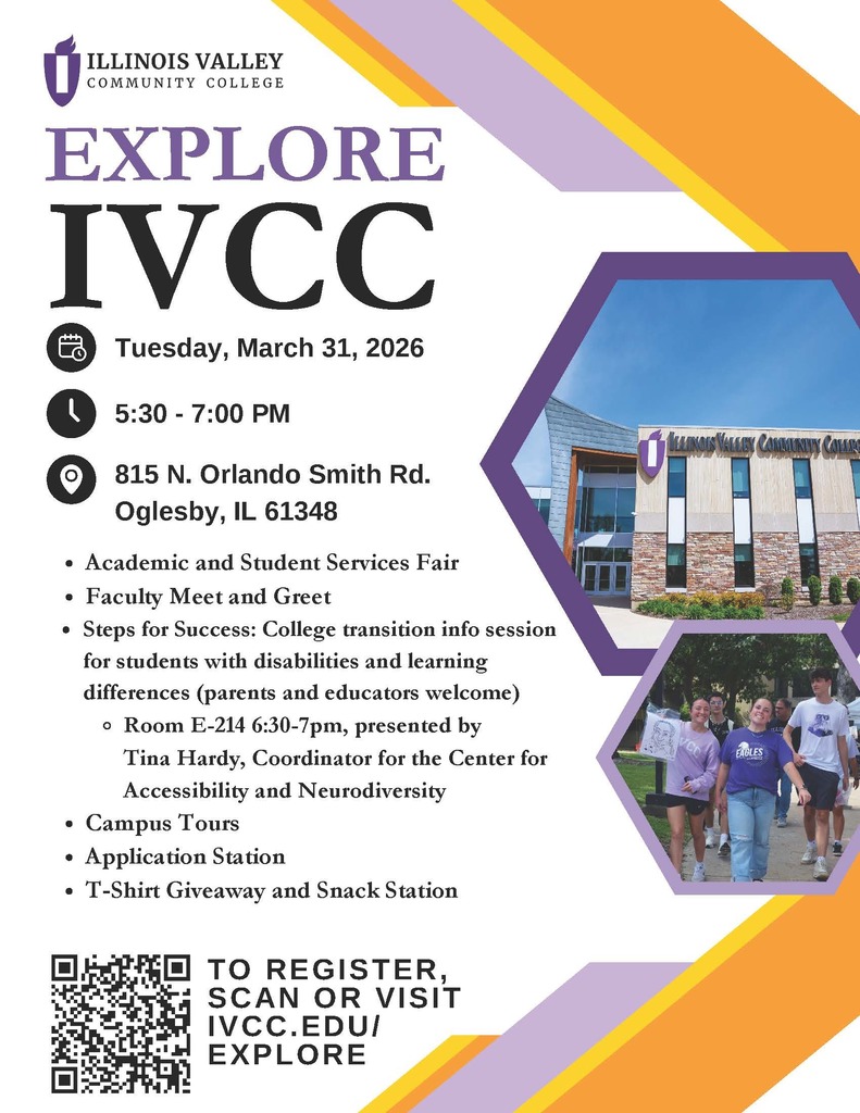Explore IVCC will be held on March 31st from 5:30 to 7:00 PM.