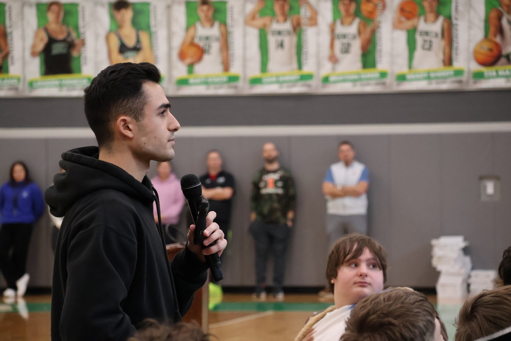 Seneca High School and RISE welcomed Caden Vittorini to speak to the SHS student body during SST on Tuesday.