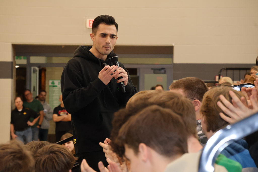 Seneca High School and RISE welcomed Caden Vittorini to speak to the SHS student body during SST on Tuesday.