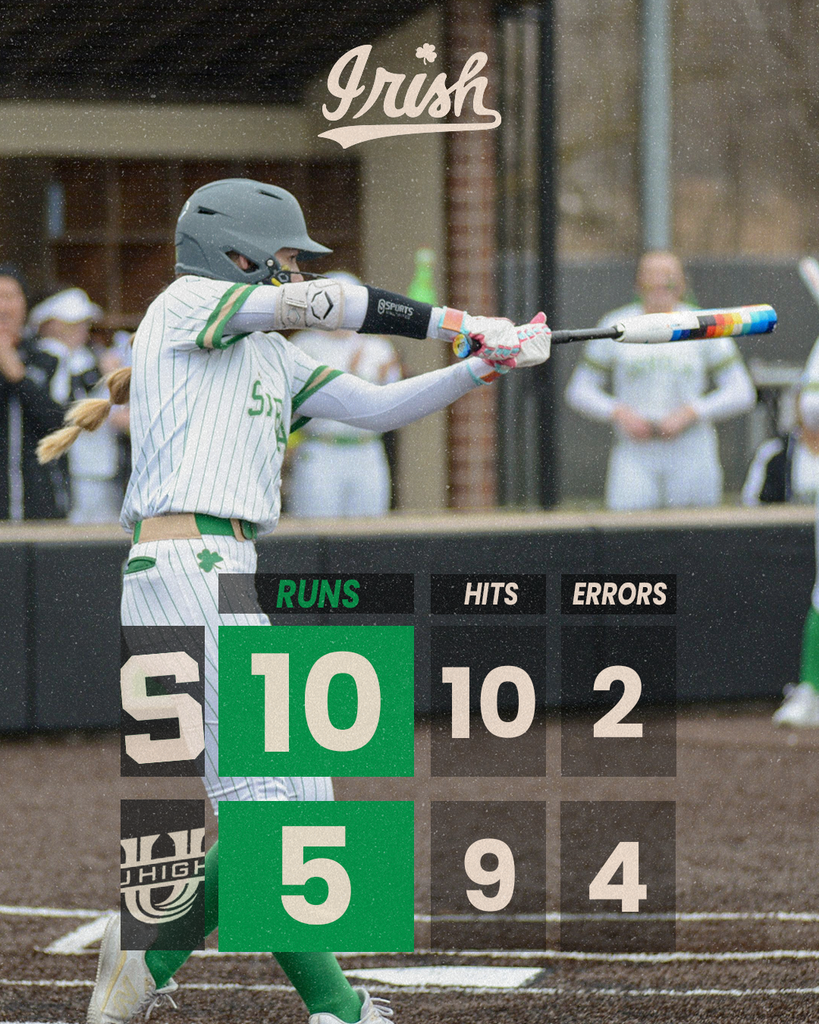 The Lady Irish Softball Team defeated the U-High Pioneers on Saturday, 10-5.