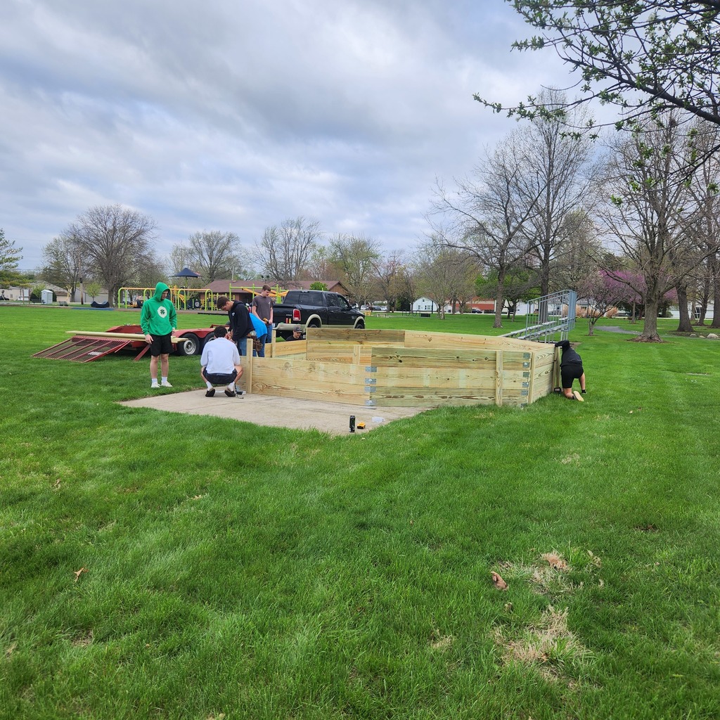 Mr. Witte's Vocational Math class installed a Gaga Pit for the Seneca Park District at Crotty Park on Monday morning. 