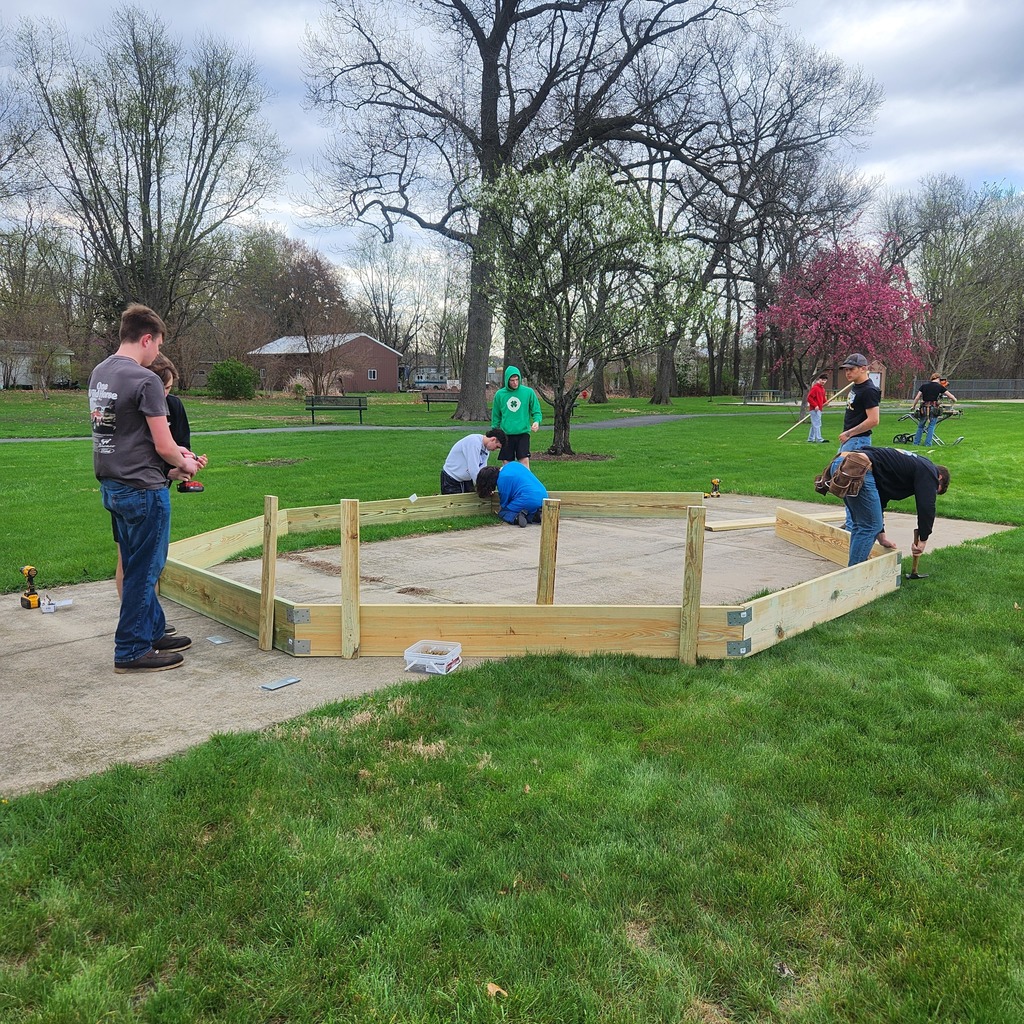 Mr. Witte's Vocational Math class installed a Gaga Pit for the Seneca Park District at Crotty Park on Monday morning. 