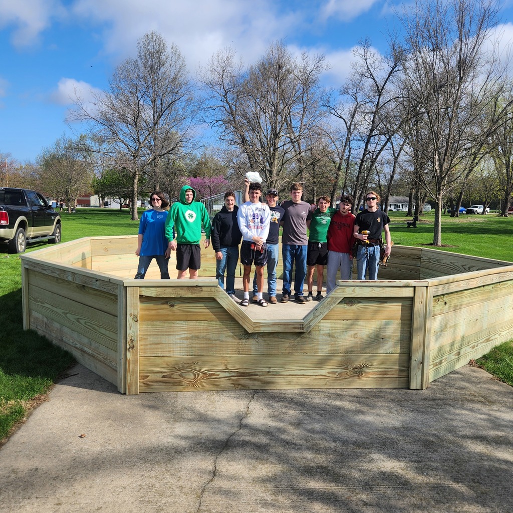 Mr. Witte's Vocational Math class installed a Gaga Pit for the Seneca Park District at Crotty Park on Monday morning. 