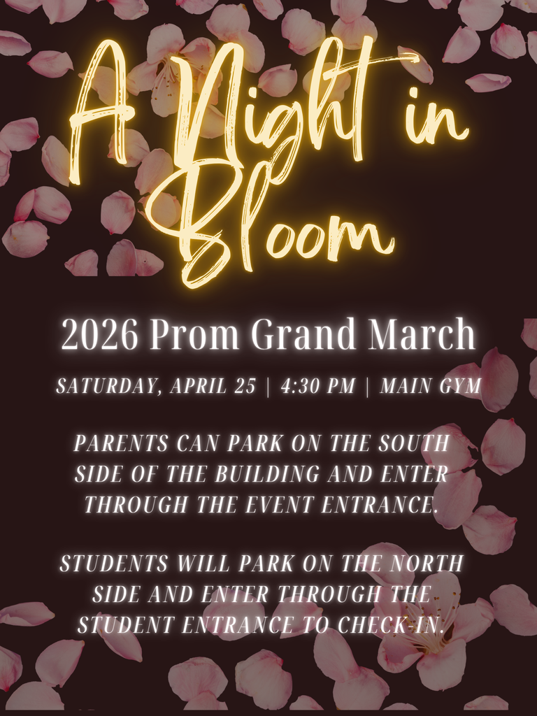 Seneca High School's 2026 Grand March will take place on Saturday, April 25th at 4:30 PM in the Main Gym.