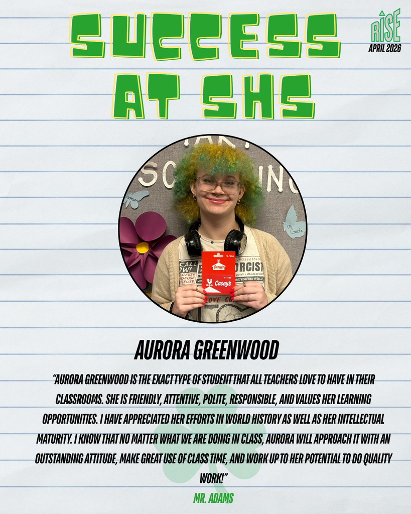 Freshman Aurora Greenwood has been named this week's Success at SHS winner.