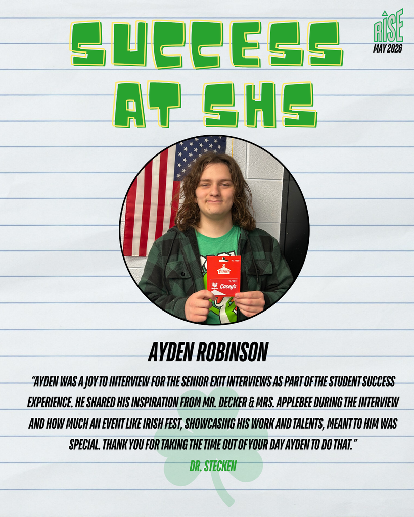 Senior Ayden Robinson has been named this week's Success at SHS winner.