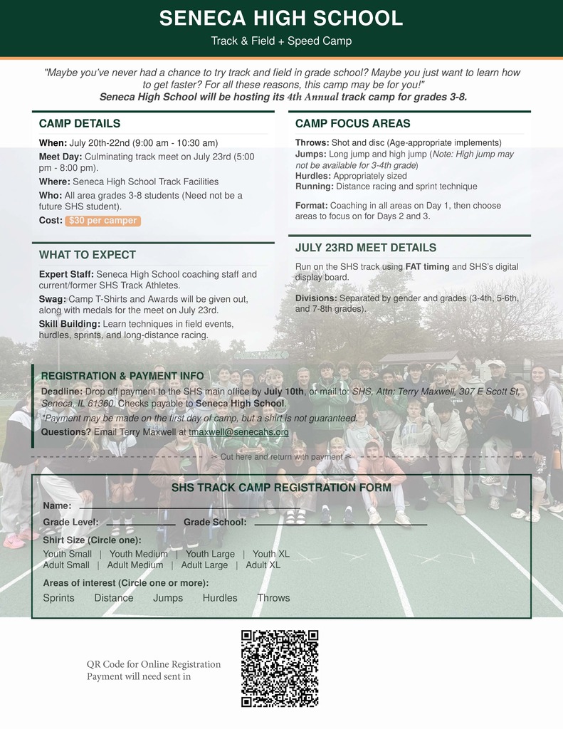 The Fighting Irish Track & Field Team will host its 4th annual track camp on July 20th-22nd from 9:00-10:30 AM at the Seneca High School Track.