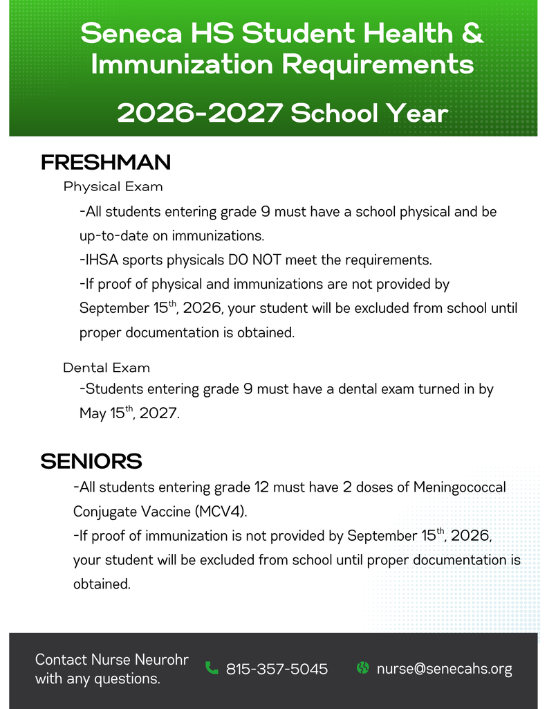 Here are the necessary student health & immunization requirements for the 2026-2027 SHS school year.