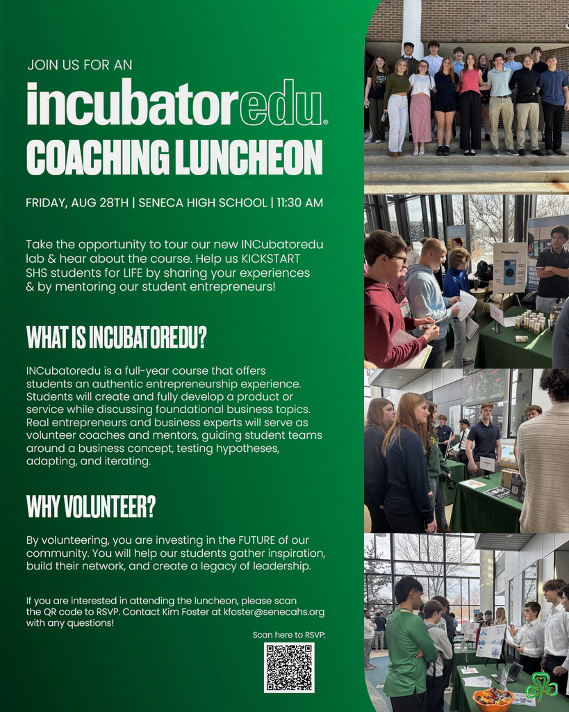Join us on Friday, August 28th at 11:30 AM for an INCubatoredu Coaching Luncheon at Seneca High School