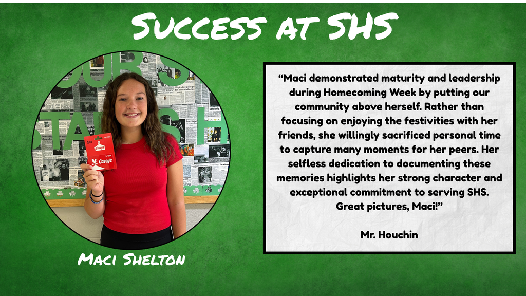 Junior Maci Shelton has been named this week's Success at SHS winner.