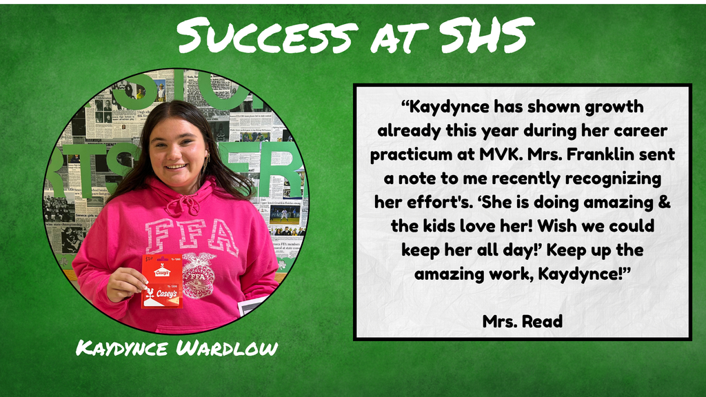 Junior Kaydynce Wardlow has been named this week's Success at SHS winner.