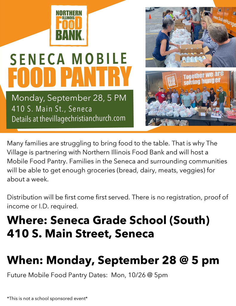 The Village Christian Church is partnering with Northern Illinois Food Bank to host a mobile food pantry on Monday night in Seneca.