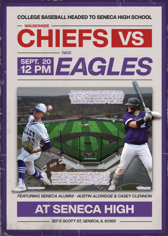 On Saturday, September 20th at 12:00 PM, the Waubonsee Chiefs and the IVCC Eagles will square off on the turf in the first-ever college baseball games at SHS.