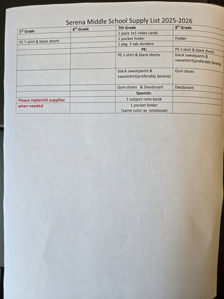 school supply list 2