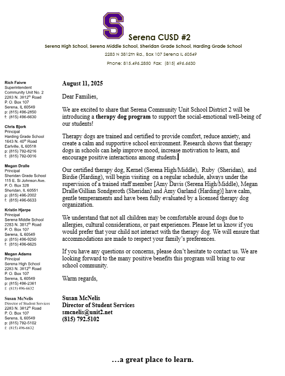 Letter to families 