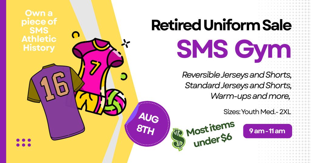 Sale announcement August 8th p am - 11 am in Middle School Gym