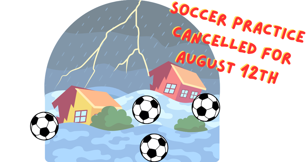 flood scene with soccer balls cancelling soccer practice