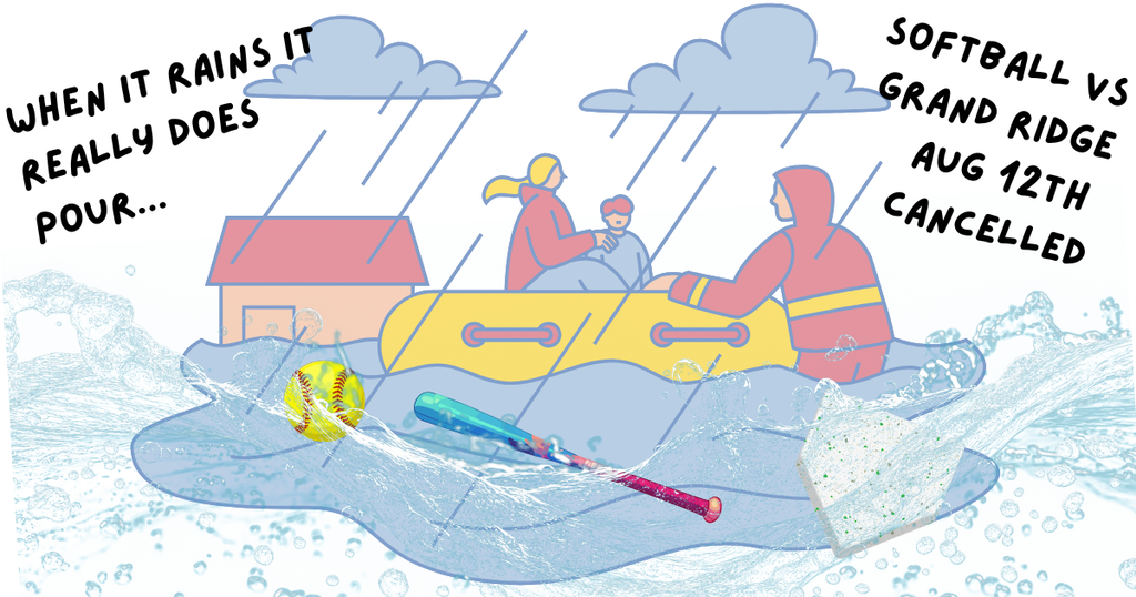 flood scene with softball equipment, cancelling Aug 12th game