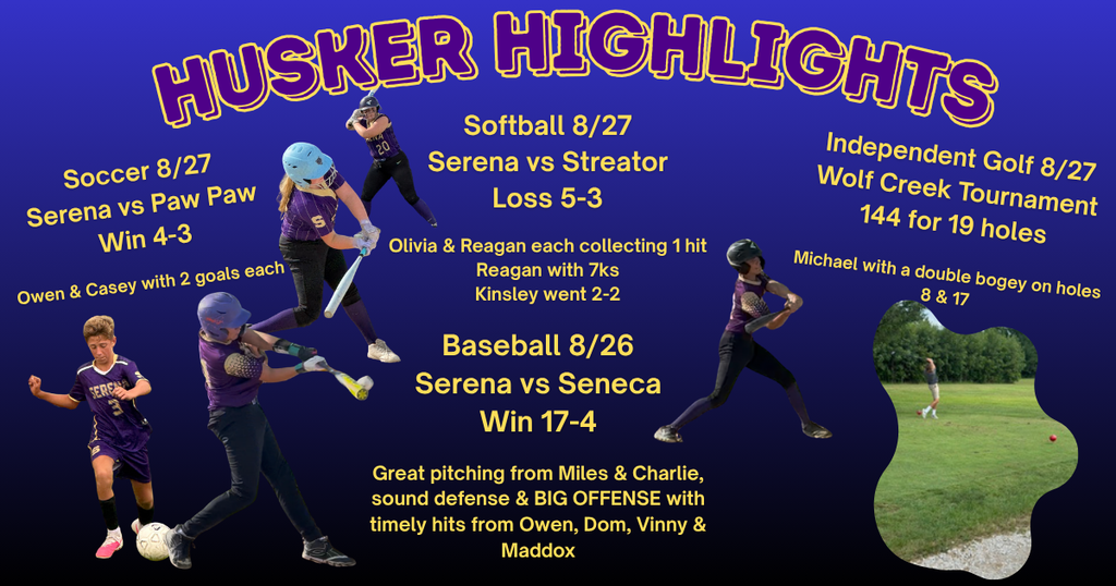 Blue/black gradient background with golf,baseball, softball and soccer photos