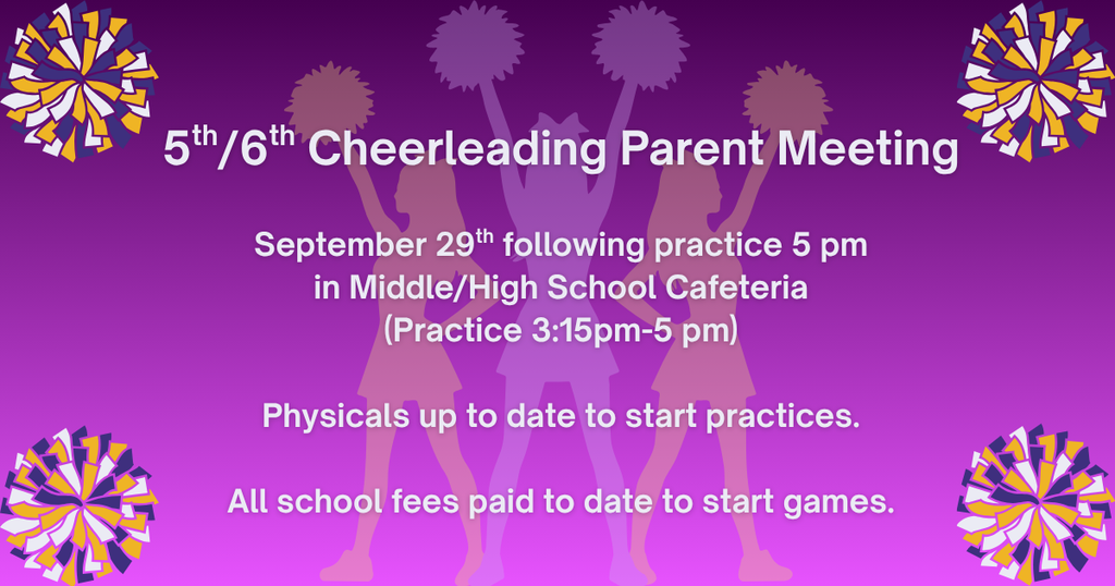 Purple Gradient background with silhouette cheerleaders and pom poms all purple/yellow/white 