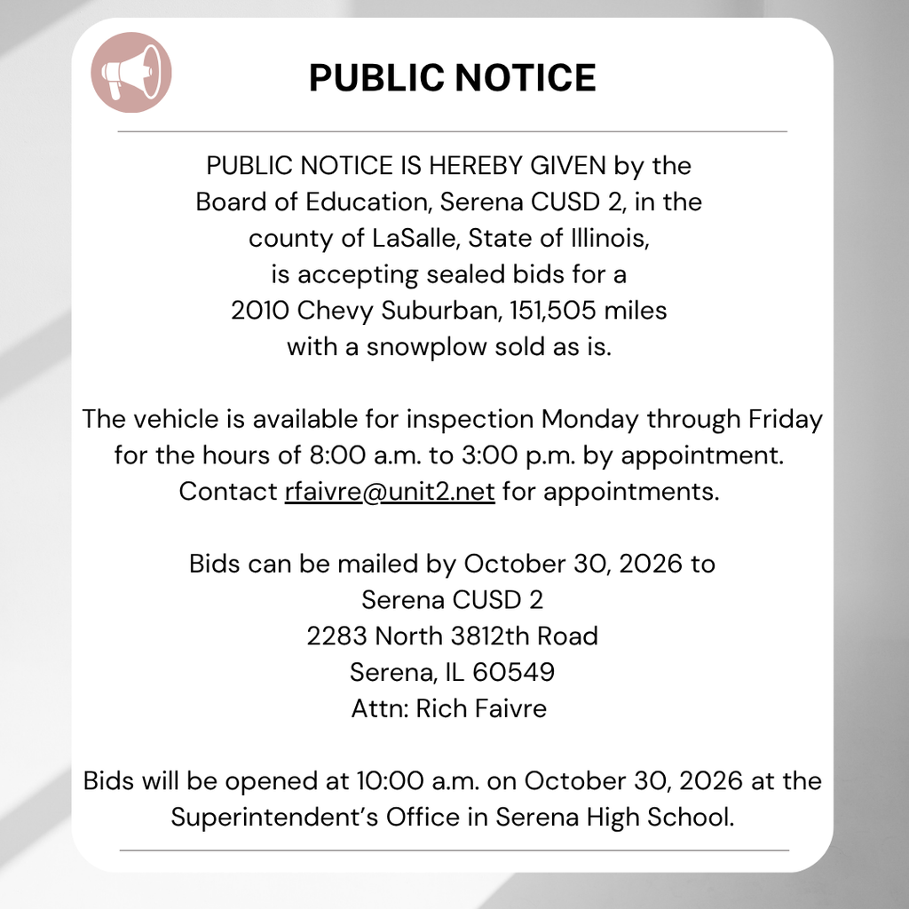 Notice of accepting sealed bids for 2010 Chevy Suburban