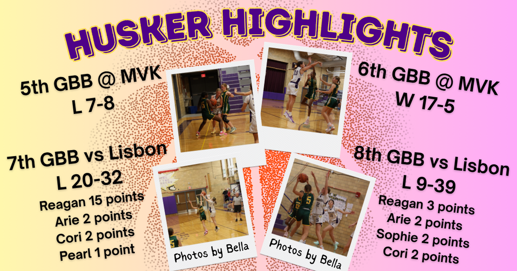 Yello to purple gradient background, with dotted basketball icon, and game photos in polaroid frame.