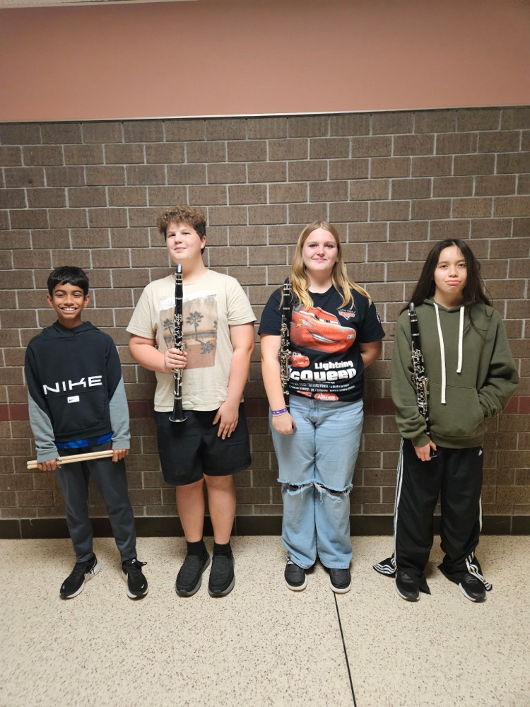 Northwest Iowa Honor Band participants Left to Right: Andrew Philip-Percussion, Bode Bockenstedt-Clarinet, Sami Anderson-Clarinet, Nika Aldana-Clarinet