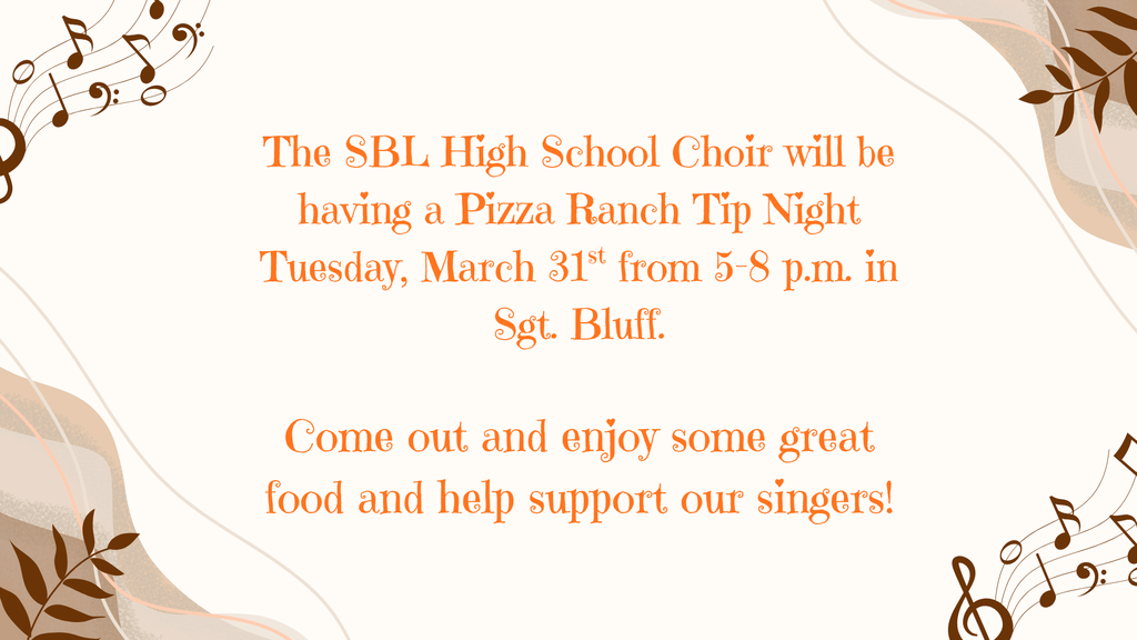 Choir Pizza Ranch Tip Night 3-31-26