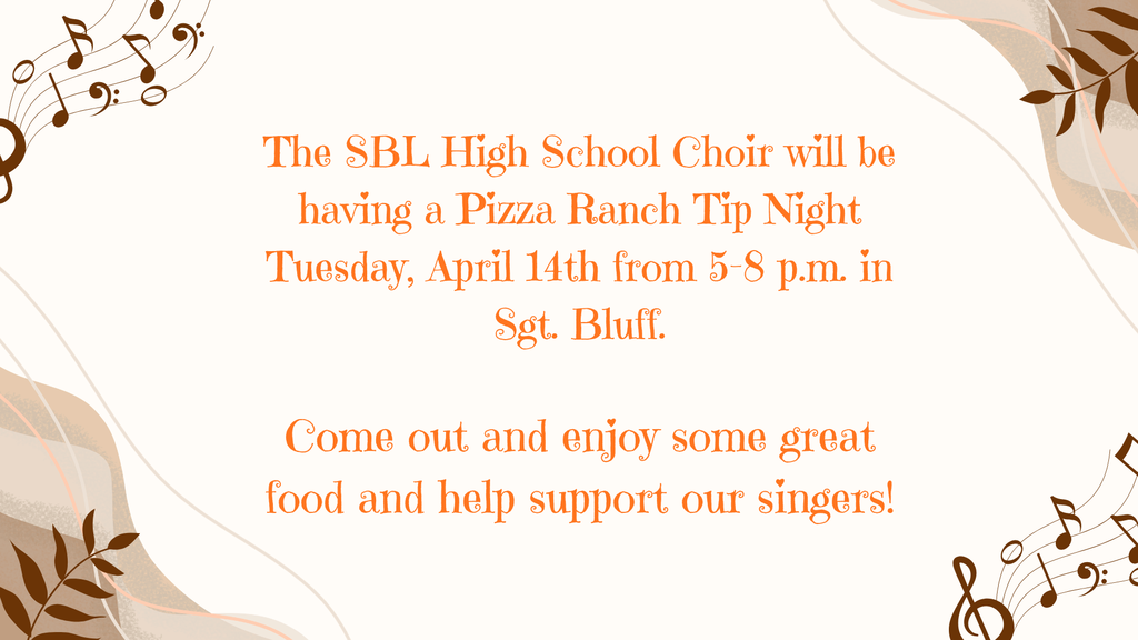 Choir Pizza Ranch Tip Night 4-14-26